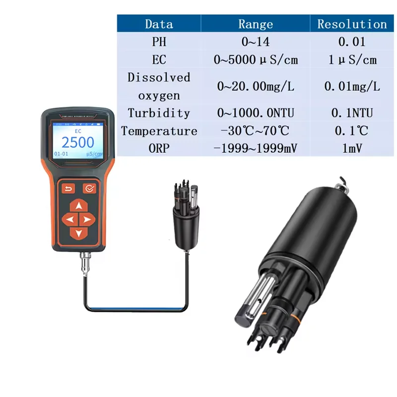 Portable Multi Parameter Water Quality Meter PH DO TDS EC Temperature Tester for Aquaculture Hydroponics Water Monitoring