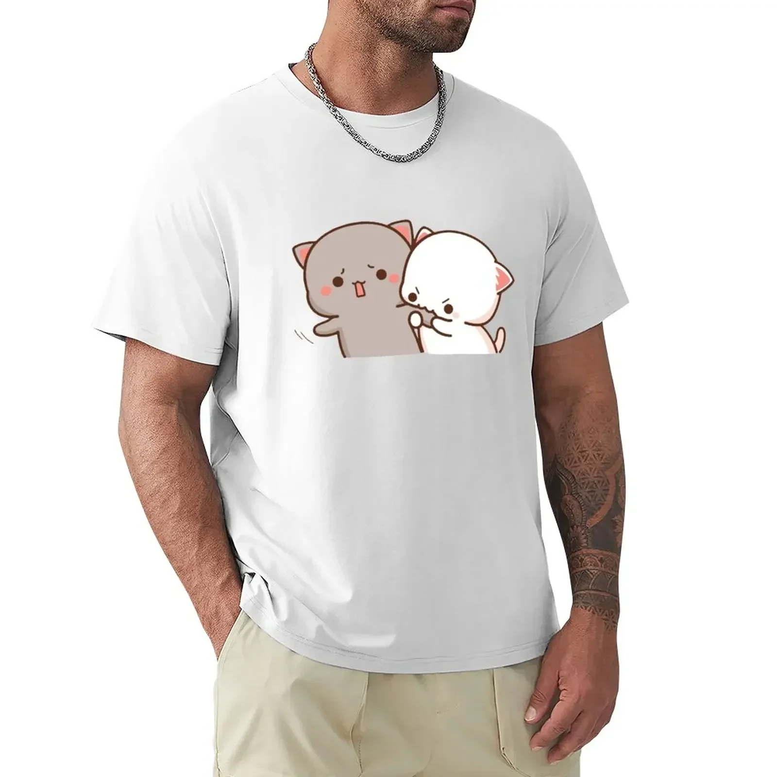 cute mochi peach cat T-Shirt kawaii clothes graphics fitted t shirts for men