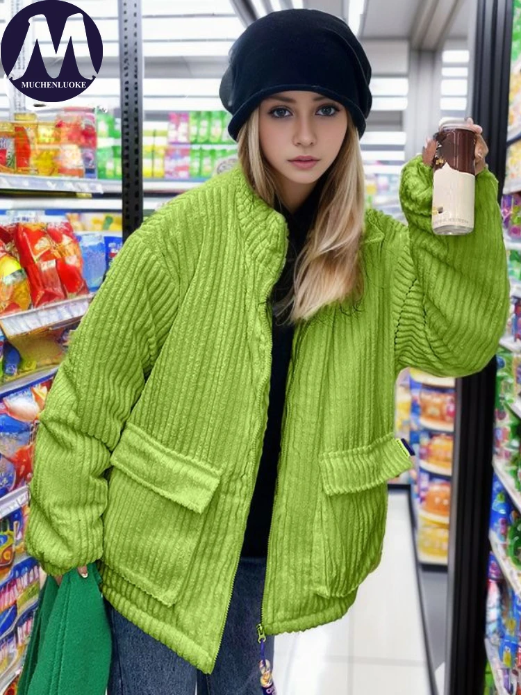 

Women's Long Sleeve Down Cotton Short Parkas, Loose Jackets, Warm Coats, Korean Fashion, Casual, Oversize, Winter, New, 2025