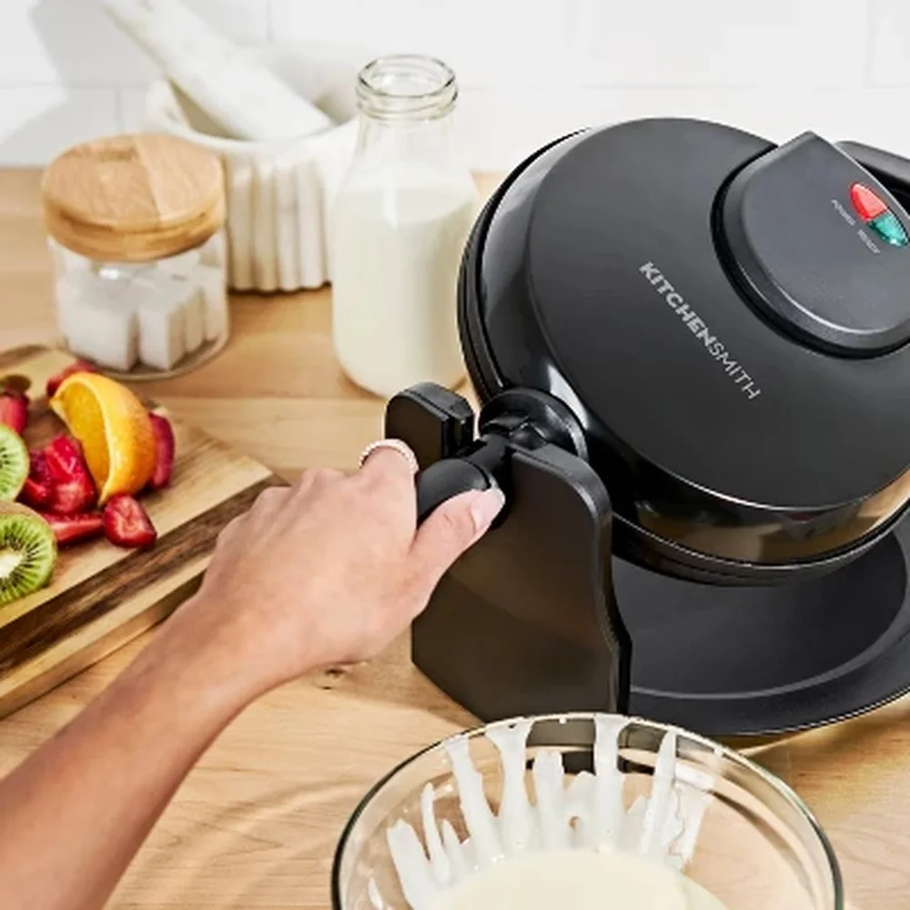 Вафельница с антипригарным покрытием, 1000 Вт, вращающаяся складная ручка, поднос для капель, индикаторные лампы с керамическим покрытием, легко чистится, компактное хранилище