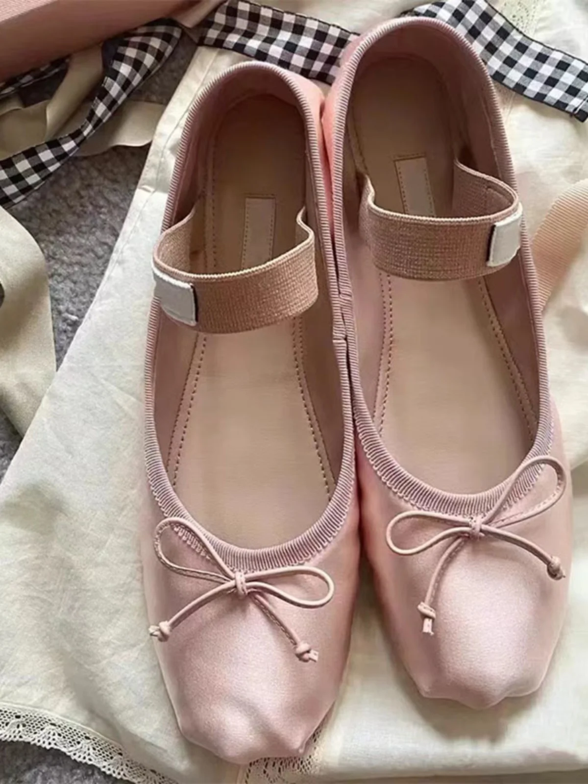 

Silk Satin Mary Jane Flat Ballet oes Women's Spring Autumn Knot One Strap Ballet Flats Casual Sle Leather Inner