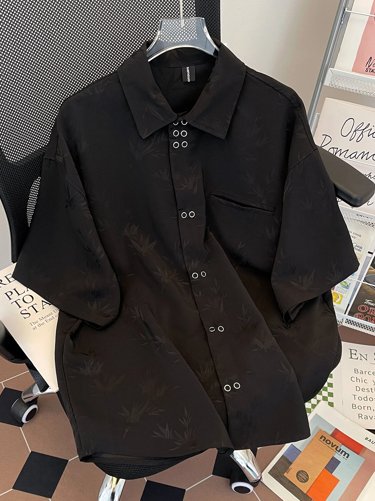 

Summer Thin ort Sve Men's irt Casual Loose Fit Embroidery Design Youth Faion arp Look Japanese Retro Sle