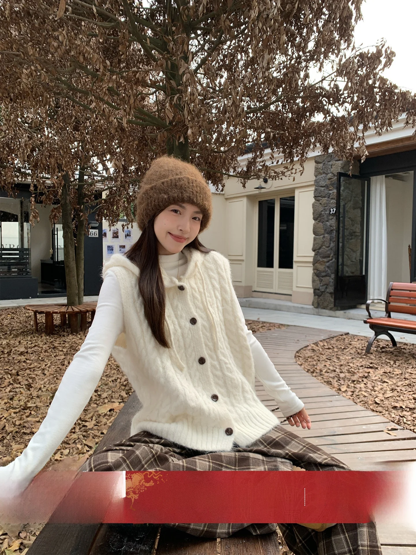 

Morning Bloom Women's Knitted Hooded Vest Soft Cozy Long Sve Casual Sle Faion Korean Sle Warmth Daily Wear