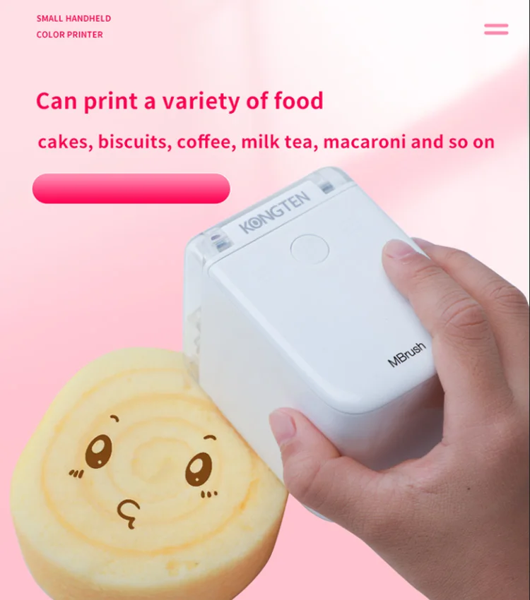 Handheld Three Color Thermal Inkjet Mini Food Printer For Bread Coffee Latte Art Cake Diy Edible Ink Mini Color Printpen