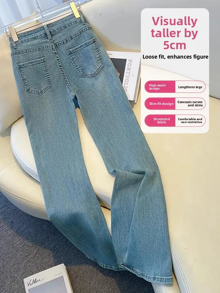 High Waist Elastic Embroidered Micro Flare Jeans Women's New Chinese Sle National Trend Spring Summer 2024 Casual Pants