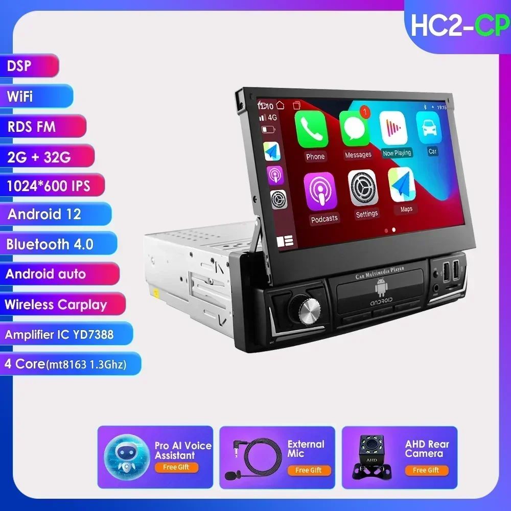 Quad-Core 2+32 Carplay Android 14 1Din Auto GPS Navigatie 7'' Universele Autoradio WiFi Bluetooth MP5 1 DIN Multimedia Speler RDS