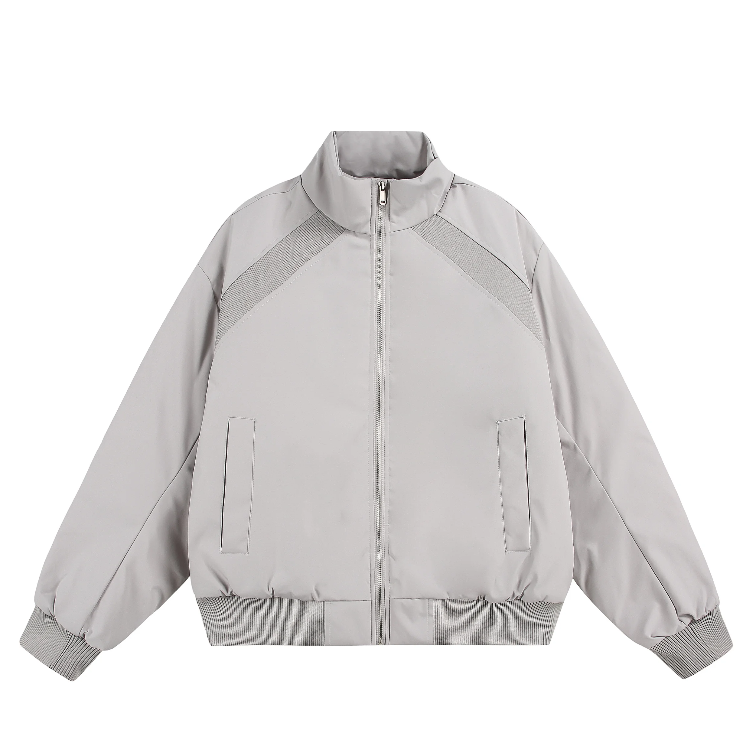 

MAO Retro American Sle Baseball Jaet for Couples Multi-Color Patchwork Design Stand Collar Thiened Cotton Coat