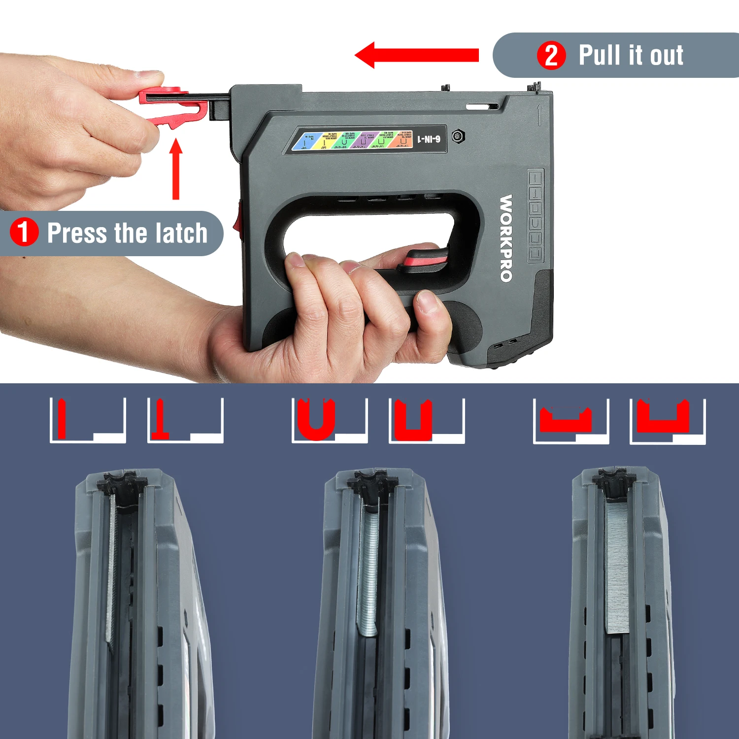 WORKPRO Electric Cordless 5 IN 1 Heavy Duty Staple Gun with 2000pcs Nails & Charger 3.6V Nailer Hand Tool Wood Frame Stapler