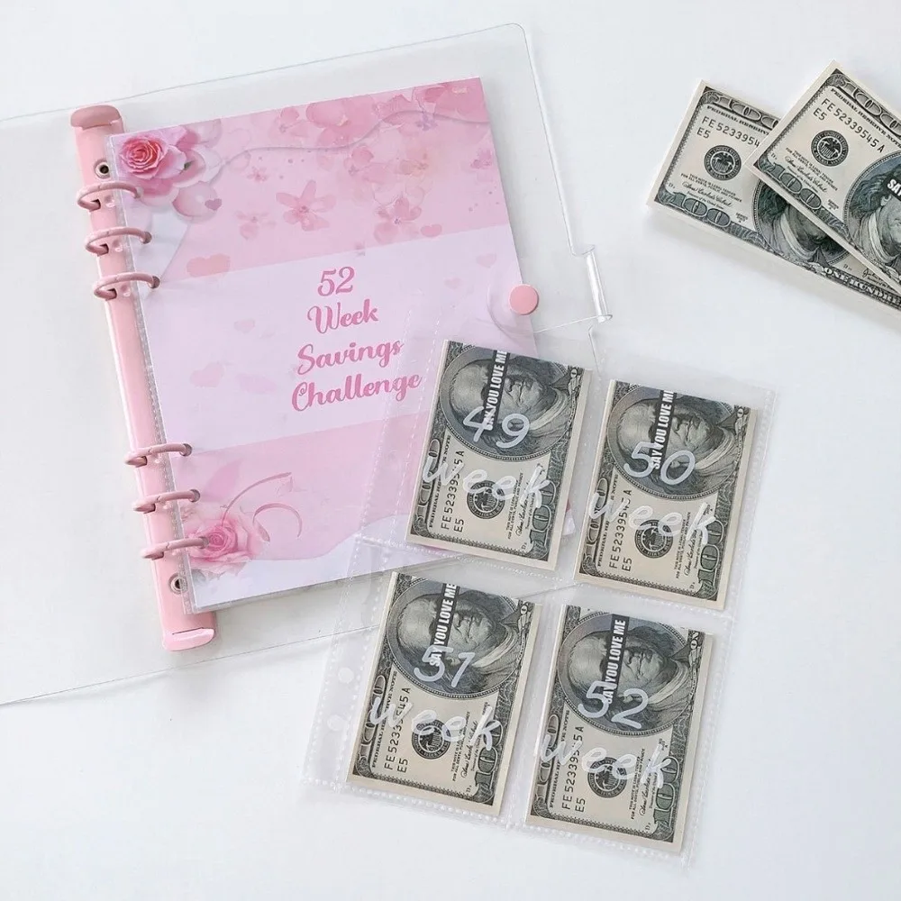 Ahorre dinero Desafío de ahorros de 52 semanas con carpeta de ahorros interior de PVC de 13 hojas, portátil de gran capacidad