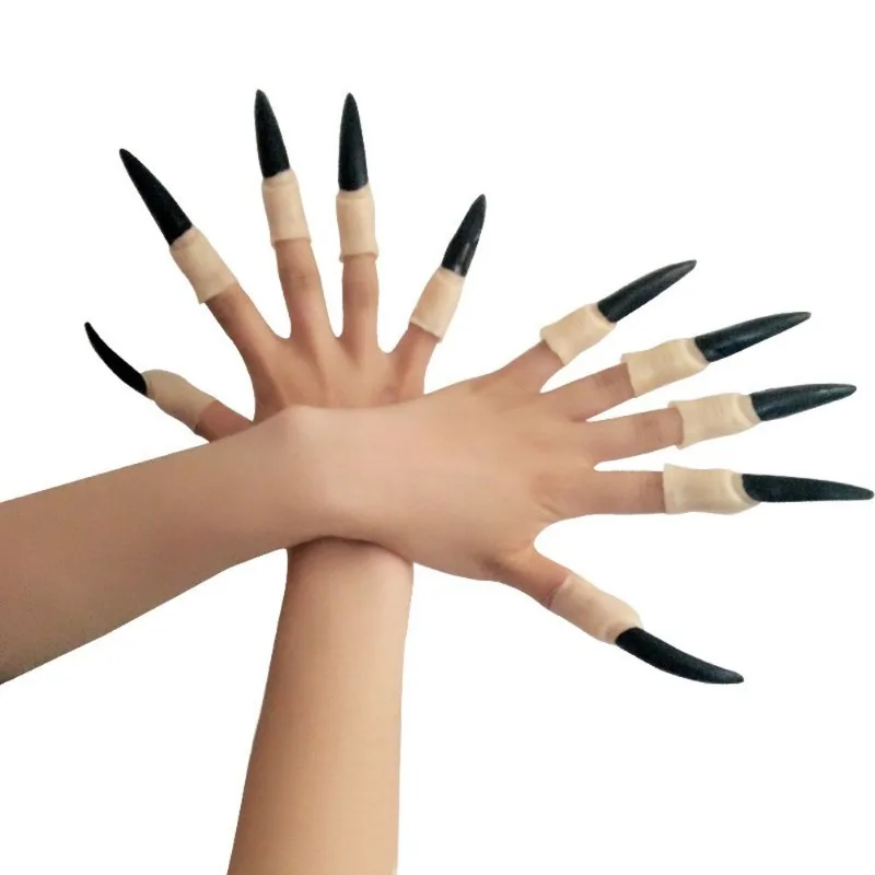10Pcs Nail Claws False Halloween Vampire Zombie False Nails Black Red Witch Scary Fake Fingers Nail