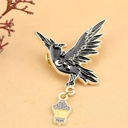 Raven and Lantern Glitter Enamel Pin Starry Crow Badge Black Bird Brooch Fantasy Jewelry Decoration