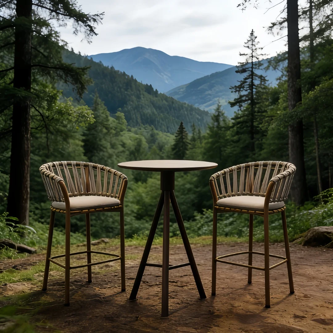 Outdoor bar Table and Chair Set Aluminum Alloy Frame, Comfortable and Soft Cushions, Waterproof and Quick-drying.