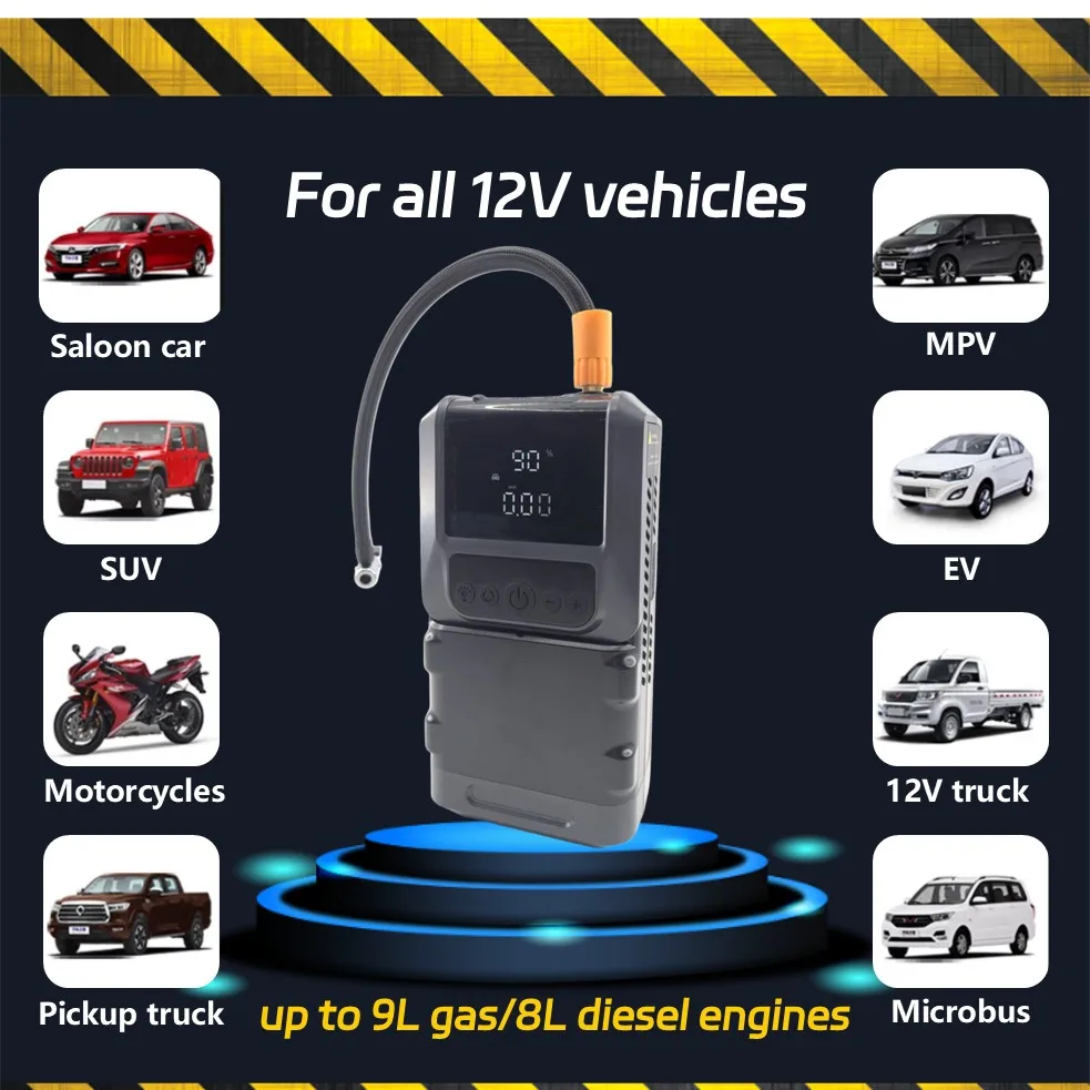 Jump Starter Power Bank 150PSI Tire Inflator, 12V Car Emergency Booster with Air Compressor & LED Light for SUV Motorcycle