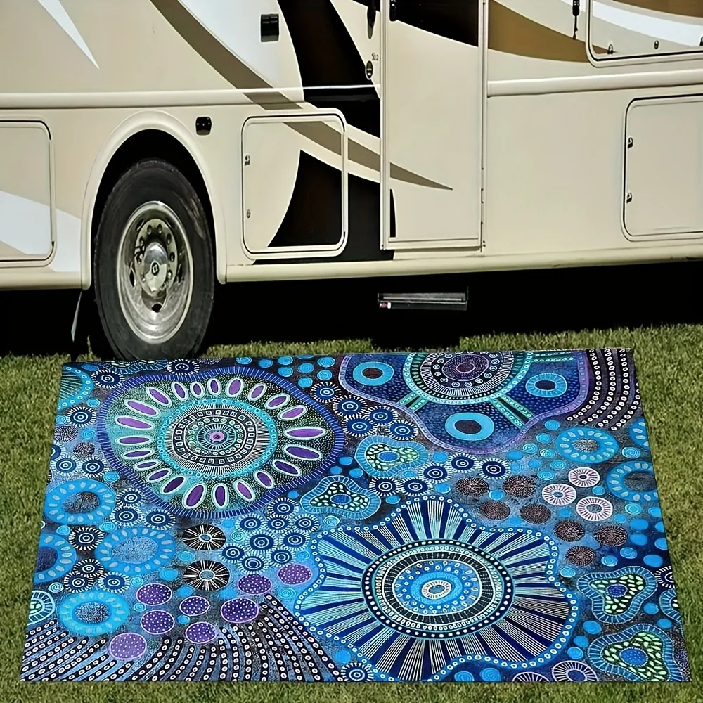 Blauer Outdoor-Teppich - Rutschfester Dekorativer Teppich für Zeltunterlage, Eingangsbereiche, Terrassen, Camping, Wohnzimmer & Schlafzimmer