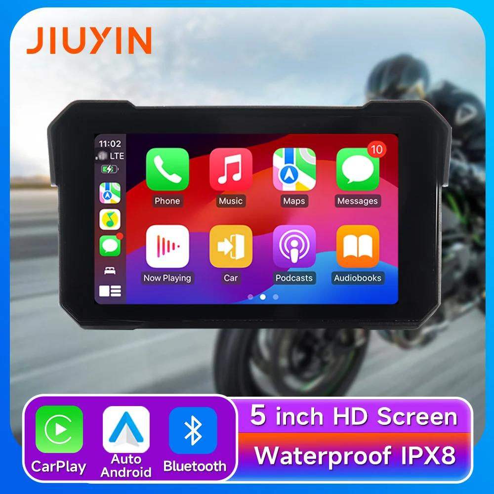 

Jiuyin 5 Inch Motorcycle Wireless Apple Carplay Android Auto Portable Navigation Gps Screen Ipx7 Waterproof Display Bluetooth