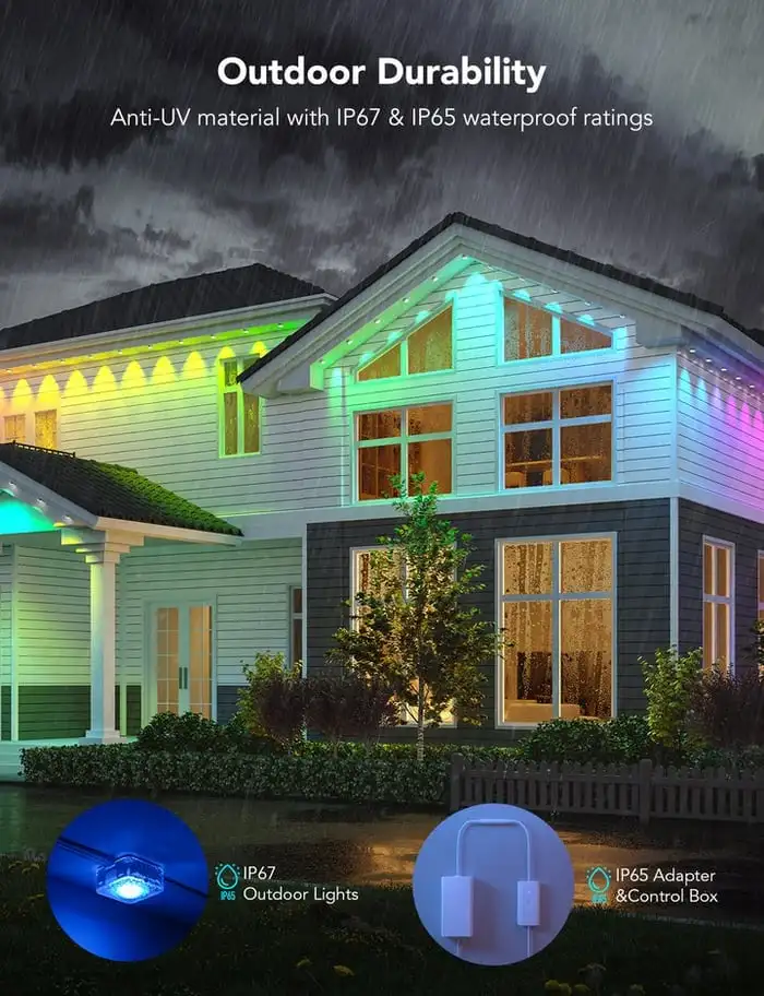 Permanent Outdoor Lights Smart RGB Lights String LED Lights Chain IP67 Waterproof for Christmas Decorations New Year Home Work