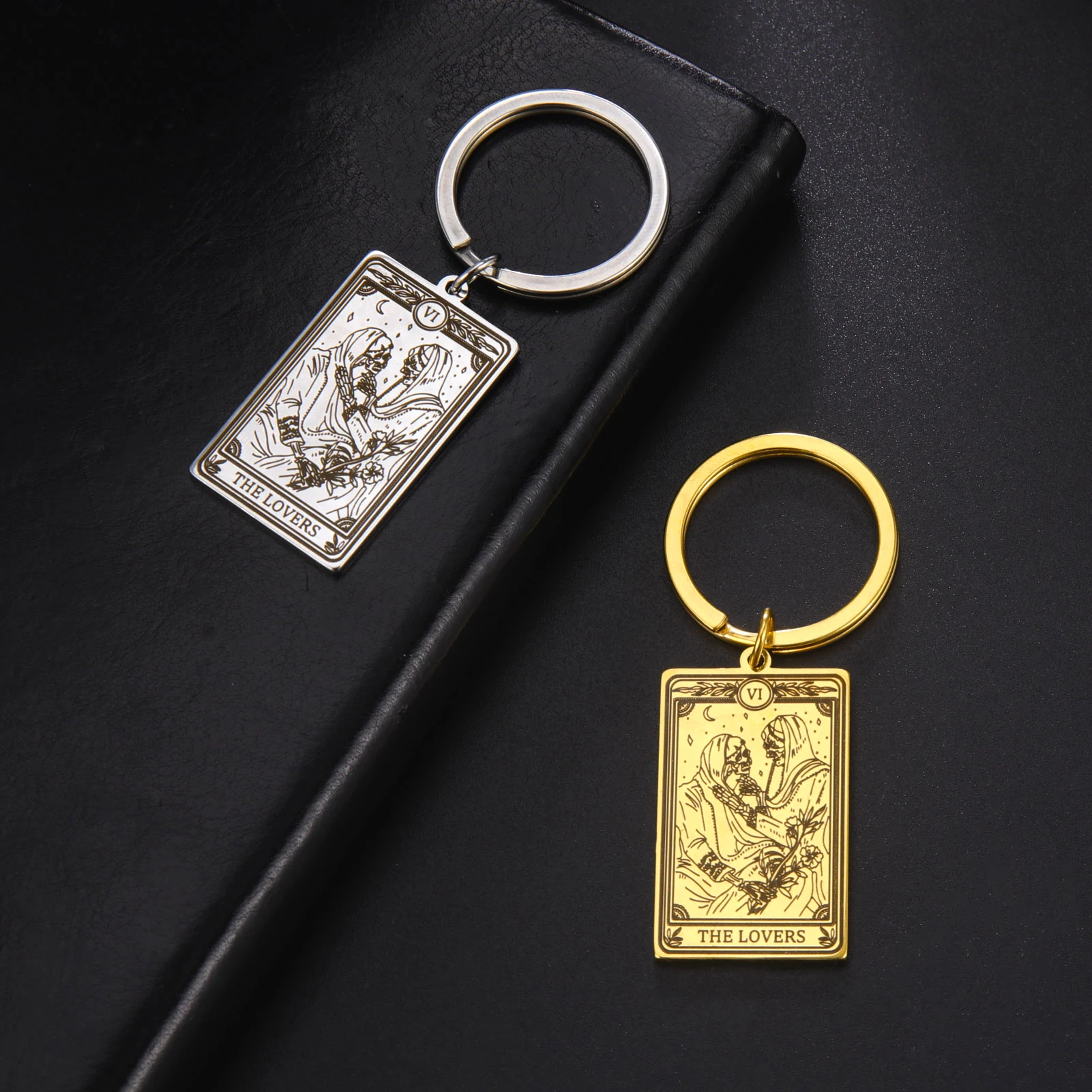 Skeleton Witch Tarot Cards Keychains Marigold Skull Major Arcana Keyring Amulet Halloween Christmas Gift Stainless Steel Jewelry