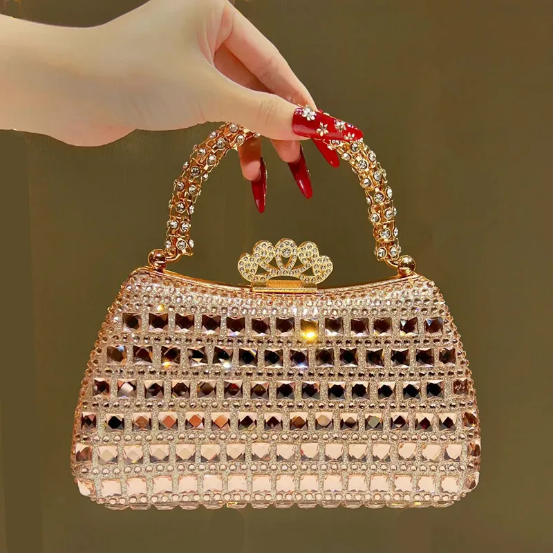 

2025 Fashion Big Rhinestone Diamond Inlay Dinner Evening Bag Retro Luxury Design Women's Handbags Lady Wedding Shoulder Bags