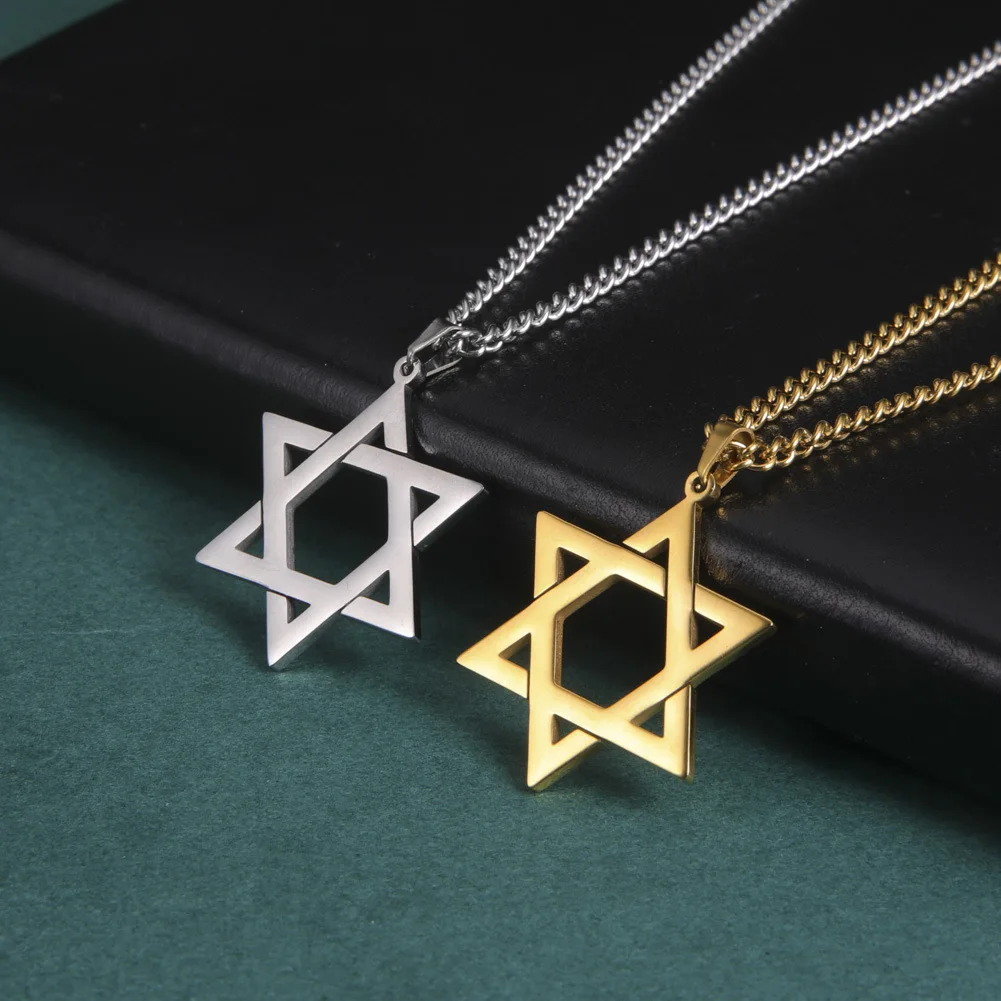 Star of David Necklace for Men Women Stainless Steel Hexagon Pendant Jewish Israel Jewelry