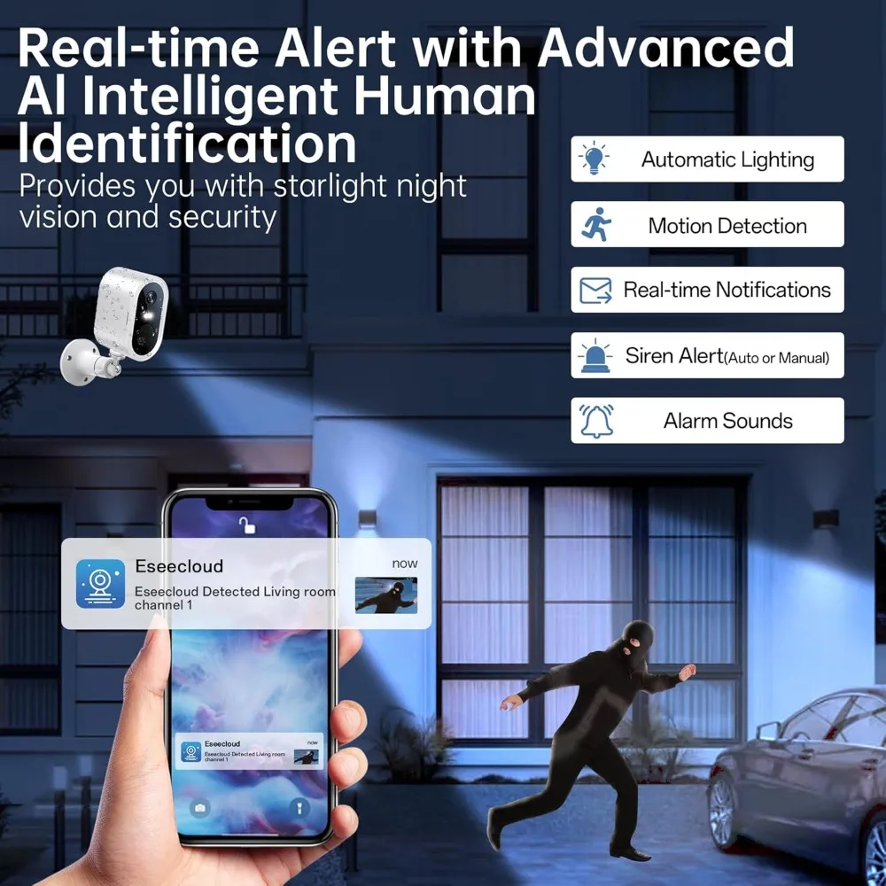 Caméras de sécurité 2k sans fil pour l'extérieur, paquet de 2, caméras pour la sécurité de la maison, caméra de sécurité alimentée par batterie, surveillance wifi 2.4g