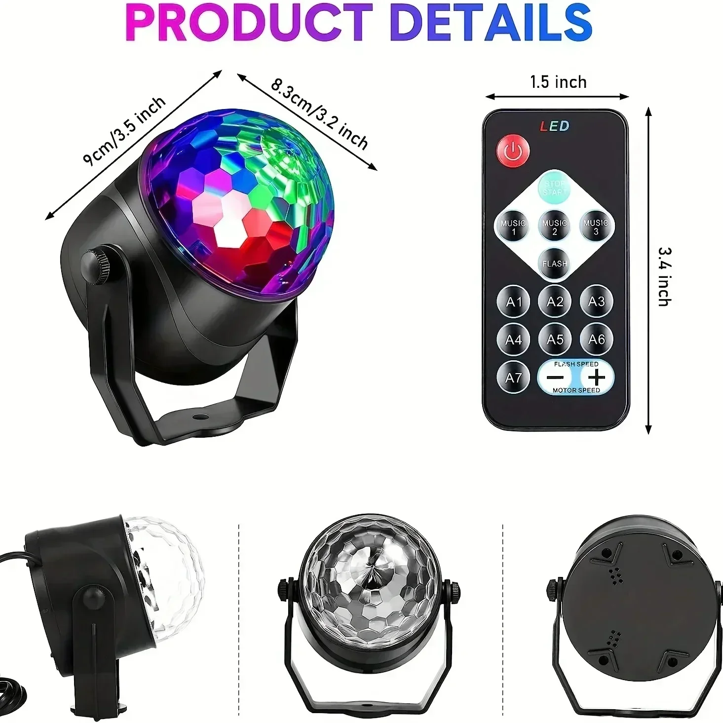 LED Stage Disco Light Rotating DJ Ball Strobe Remote Sound Control Magic Dance Car RGB Christmas Gift Party Club Laser Show Lamp