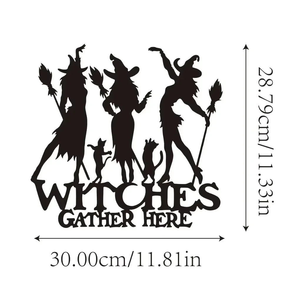 Funny Witches Gather Here - The Ideal Metal Sign for Fall Decoration. Vintage Chic Wall Art Hanger. A Wonderful Housewarming