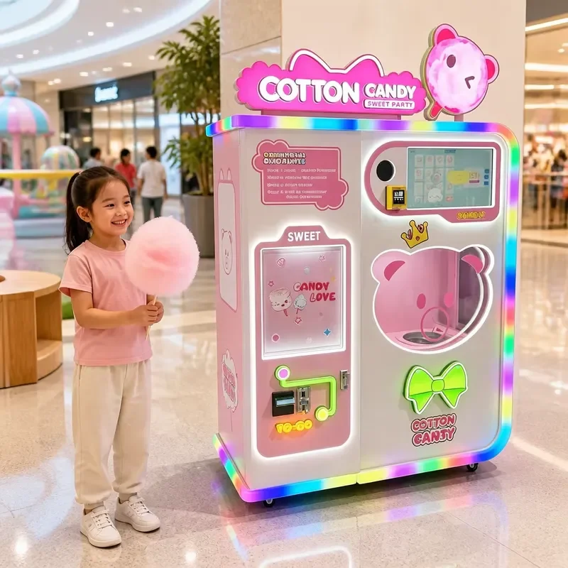 for Automatic Coin Operated Self Service Commercial Cotton Candy Making Machine Auto Clean Remote Monitoring for Shopping