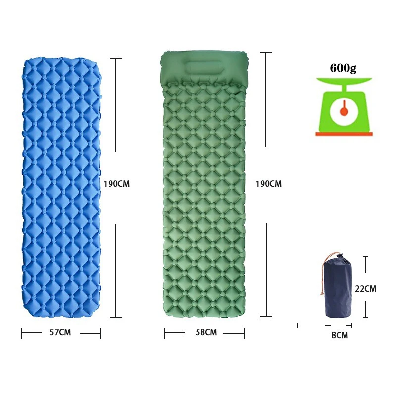 Outdoor Sleeping Pad Camping Inflatable Mattress with Pillows Travel Mat Folding Bed Ultralight Air Cushion Hiking Trekking