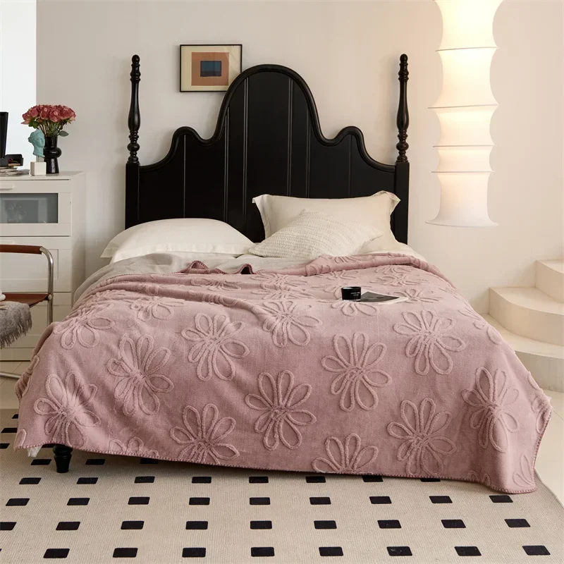 2024 new aerobic rabbit velvet jacquard double-sided blanket multi-functional blanket office sofa blanket