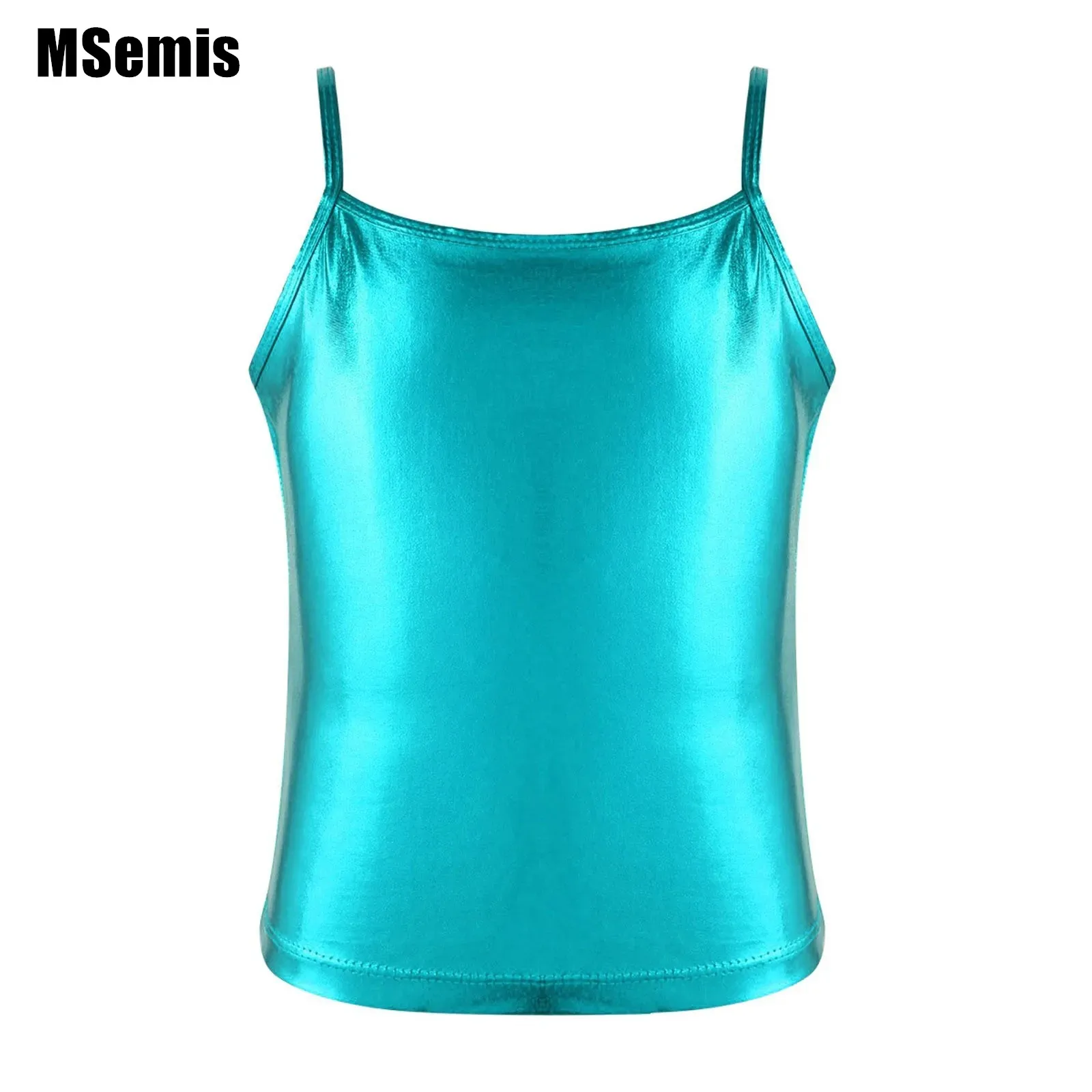 

Big Girls Shiny Metallic Color Camisole Tank Top Spaghetti Shoulder Straps for Dance Competition Stage Performance