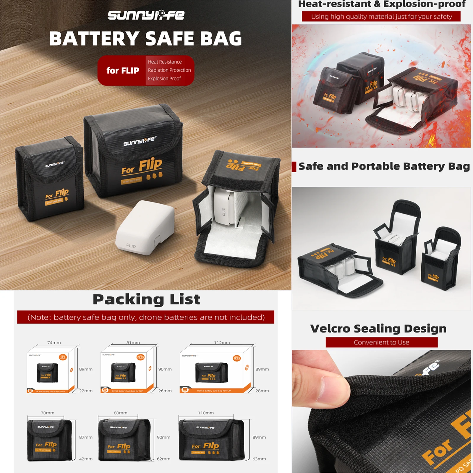 Drone Battery Bag - Sunnylife Drone LiPo Battery Safe Bag