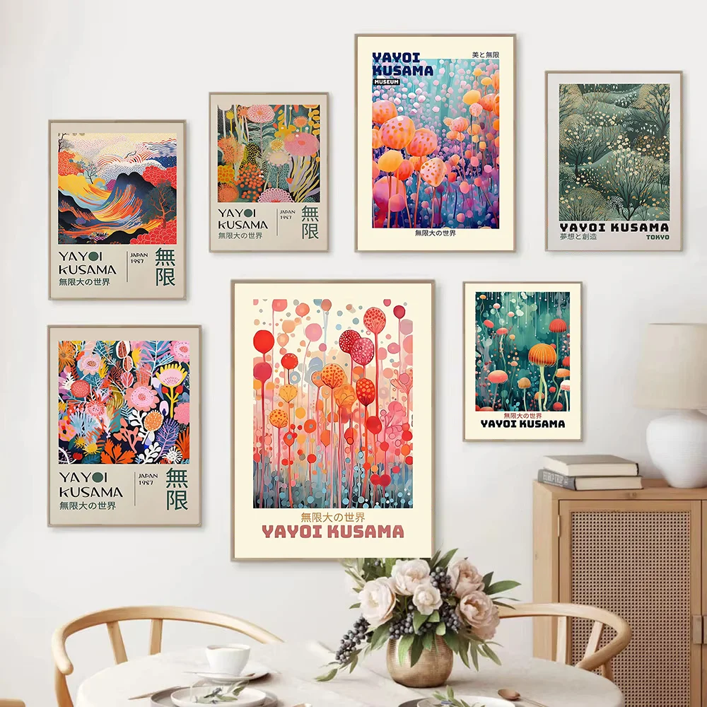 Yayoi Kusama Infinity World Style Art Prints – Colorful Abstract Polka‑Dot Floral Canvas Posters – Modern Pop Art Home Décor