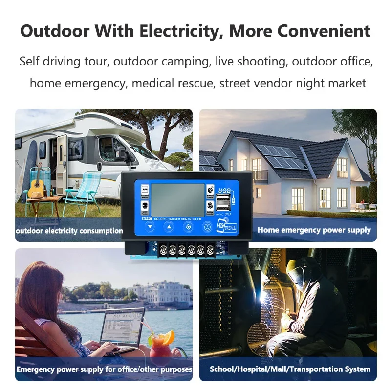 12V/24V 30A 60A MPPT Solar Charge Controller Bluetooth WIFI Solar Panel Battery LCD Digital Display Energy Storage Controller