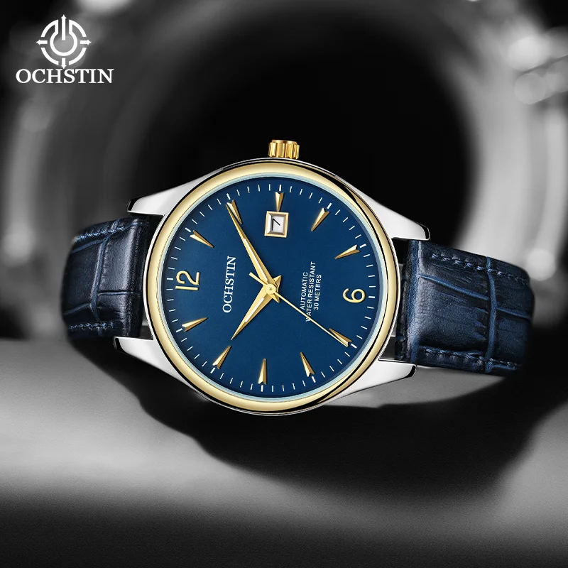OCHSTIN Master Series Men Formal Automatic Mechanical Watch Self‑wind Movement Durable Genuine Leather Strap Luminous Hand Clock