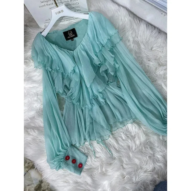 

Chic Top Design Niche Women Unique Chic Small Shirt Blue Shirt Summer