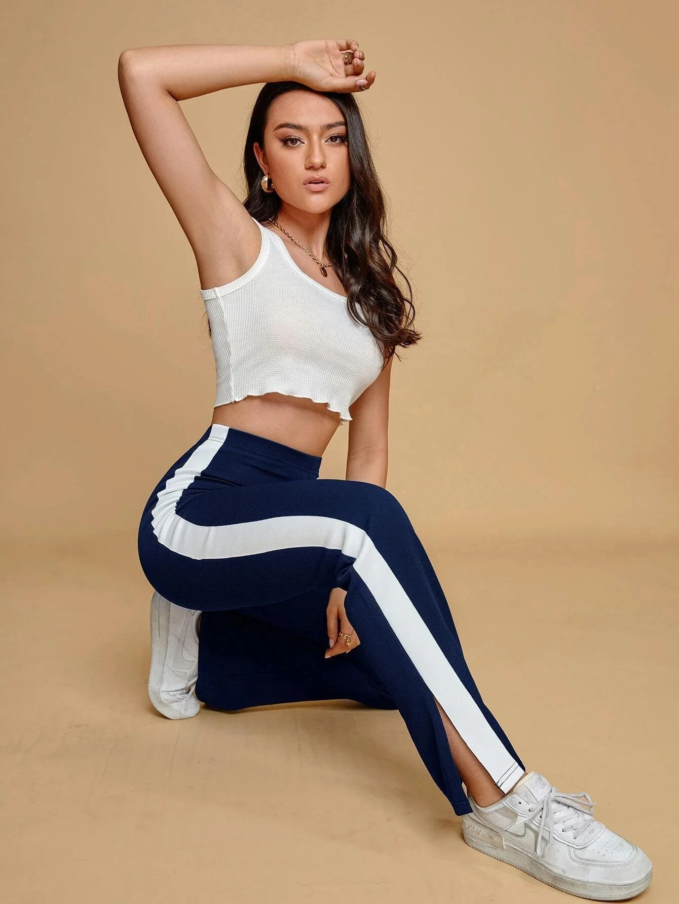 M-3XL Women Fashion Harem Pants Casual Contrast Side Seam Split Hem Pants Tights Trousers Sweatpants