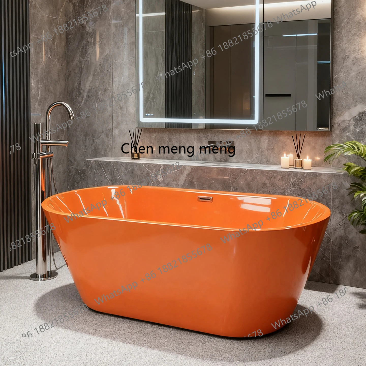 

Japanese-style simple orange acrylic independent hotel bed and breakfast bathtub full color household oval bathtub