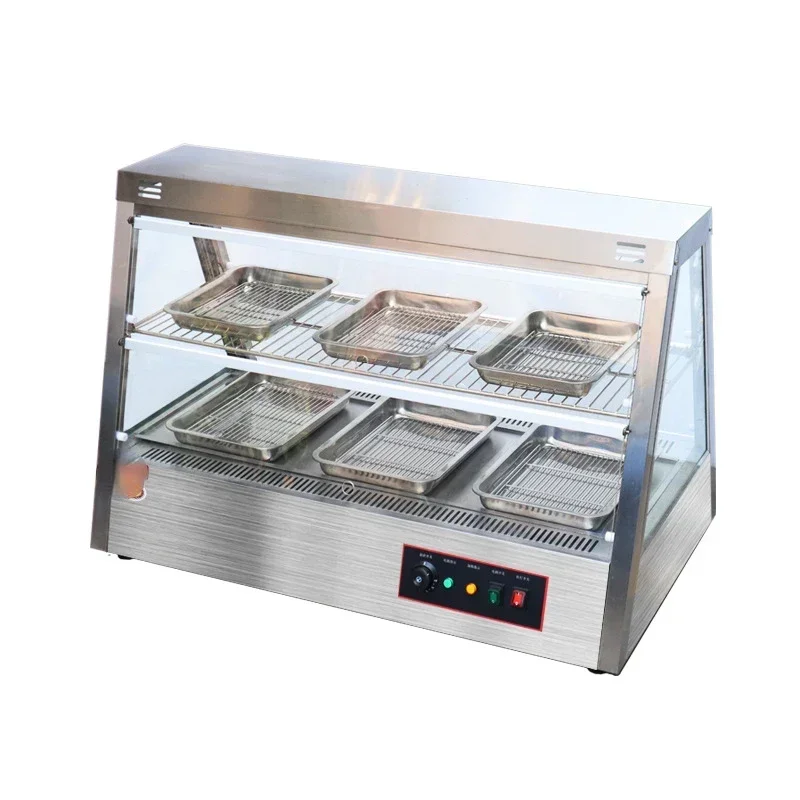 Double-Layer Four-Sided Glass Heated Display Cabinet Commercial Vertical Bread Cake Display Cooked Food