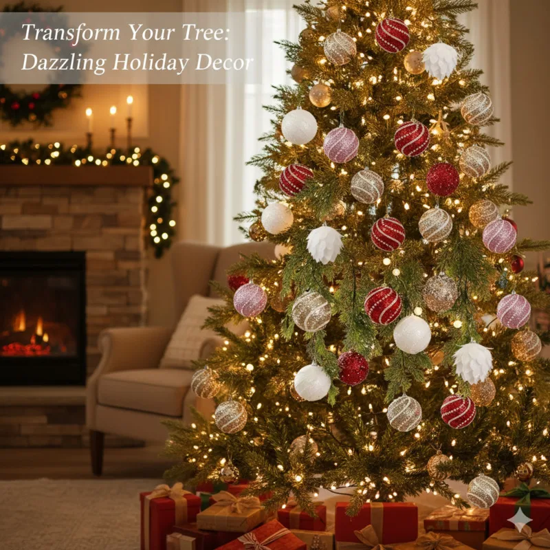 

Christmas 8CM Ball Set Pearl Foam Ball Christmas Tree Pendant Decoration Colored Ball Dipped Red White Ball Pendant Gift Set New