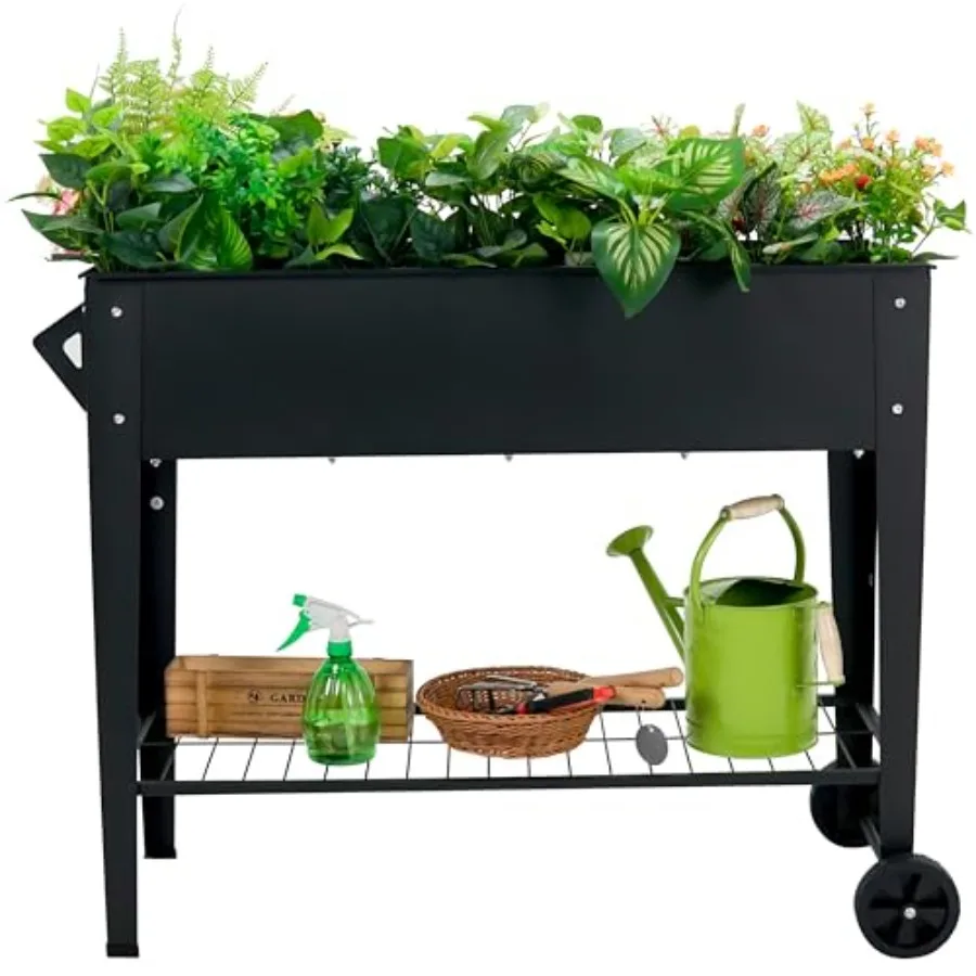 

Приподнятая грядка на ножках и колесиках, съемная, для улицы, 31.6 x 14.6 дюймов, металлическая, для выращивания овощей и трав