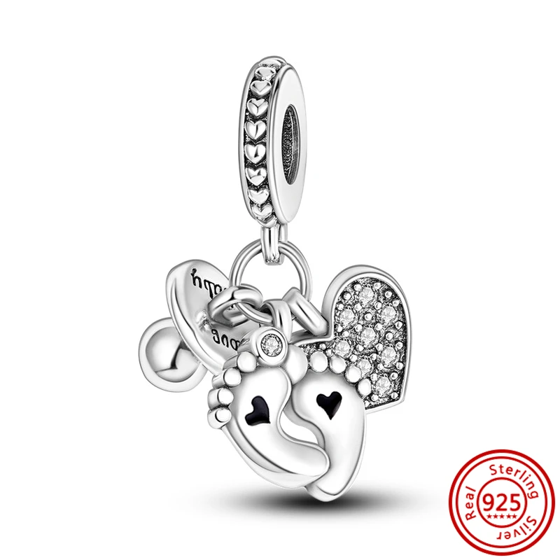 925 Sterling Silver Forever Love Baby Pacifier Bottle Footprints Dangle Charm Bead Fit Pandora Original 925 Bracelet DIY Jewelry