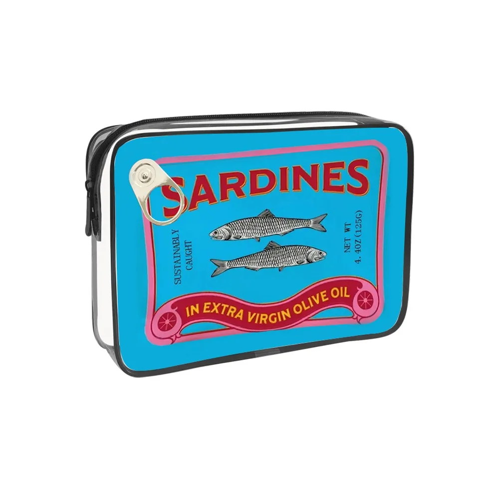 Cute PVC Canned Sardines Makeup Bag Waterproof Portable Sardine Tin Fish Cosmetic Bag Zipper Closure Pencil Case Pouch for Women
