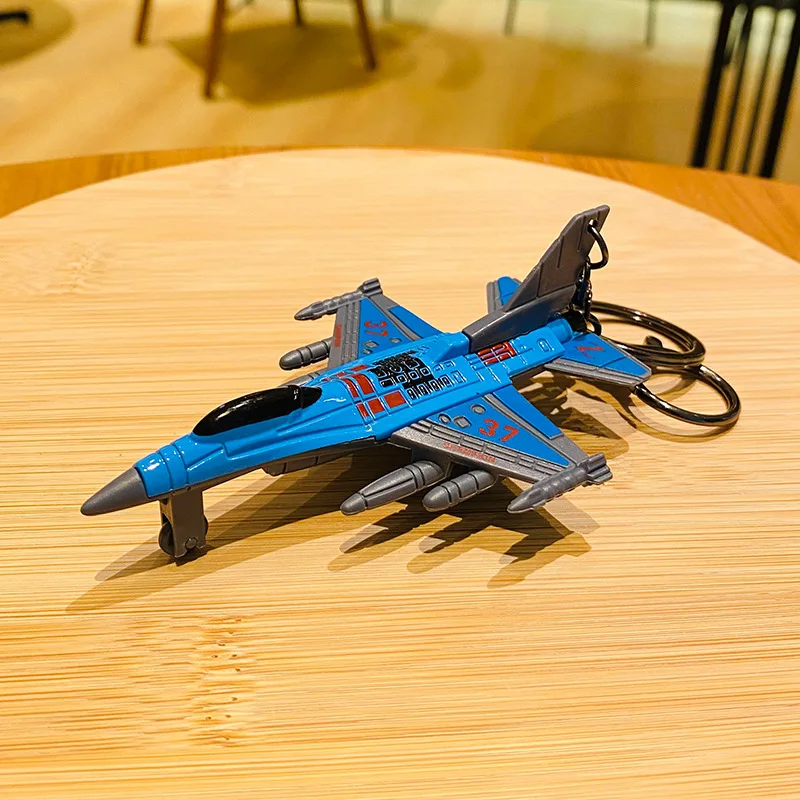 Cartoon Mini Flying Airplane Model Keys Chain Cool Alloy Simulation Fighter Jet Kids Toy Car Keychain Gift Student Bag Pendant