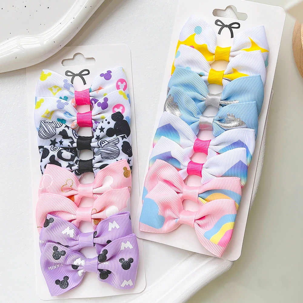 8PCS/Set Baby Girl Print Grosgrain Ribbon Hair Bows Hair Clips for Children Kids Headwear DIY Hair Accessories Best Gifts