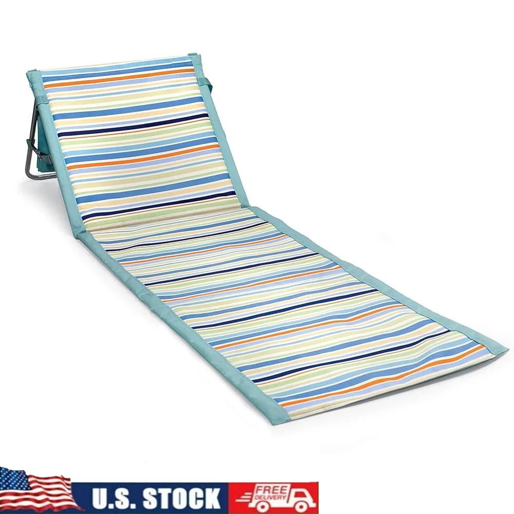 

Portable Beach Mat Lightweight Beach Lounger Adjustable Backrest Steel Frame Zippered Pocket Easy Transport Outdoor Relaxation