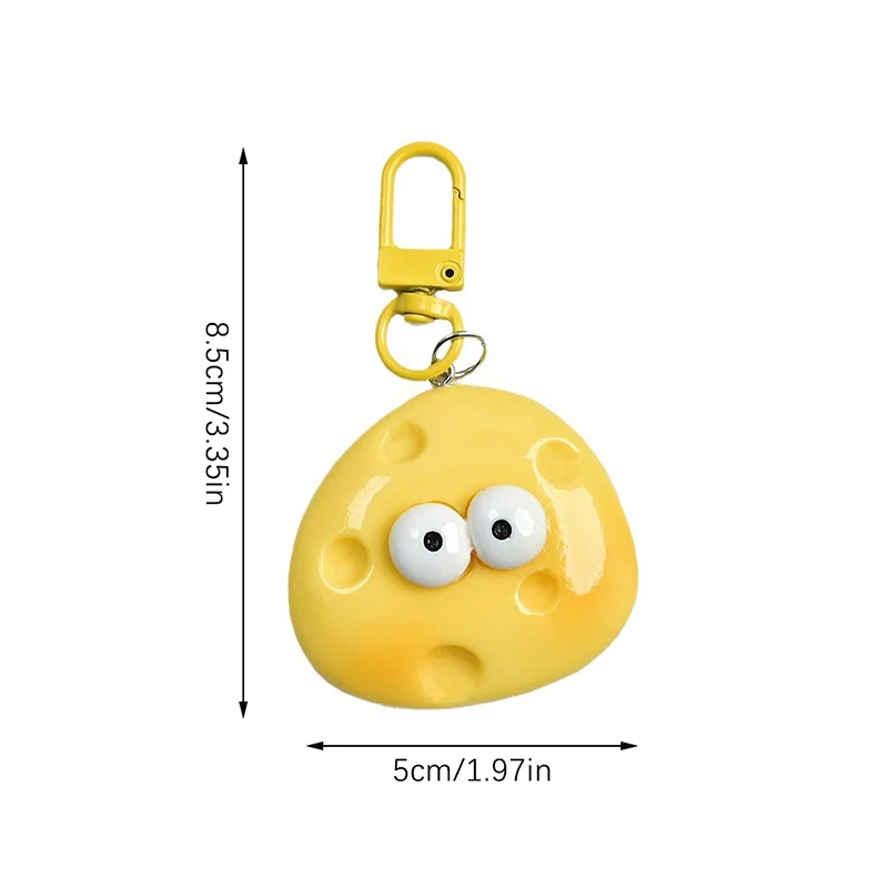 Cute Large Eyes Cheese Cheese Keychain Cream Yellow Soft Cute School Bag Pendant Girl Mood Couple Best Friend Gift