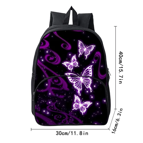 Imagen 2 del producto Mochila informal de viaje con bolsillo frontal Circular de mariposa púrpura para niños/niñas, los mejores regalos, bolso escolar de dibujos animados en 3D para niños