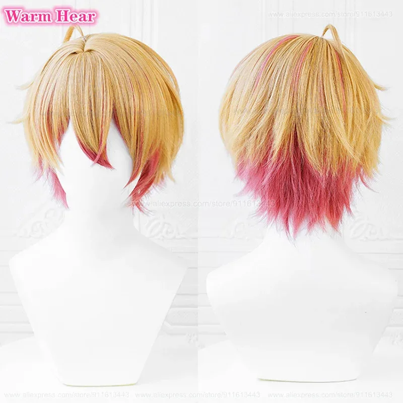 In Stock Hoshino Akuamarin Synthetic Anime 32cm Short Orange Gradient Pink Cosplay Heat Resistant Wigs + A Wig Cap