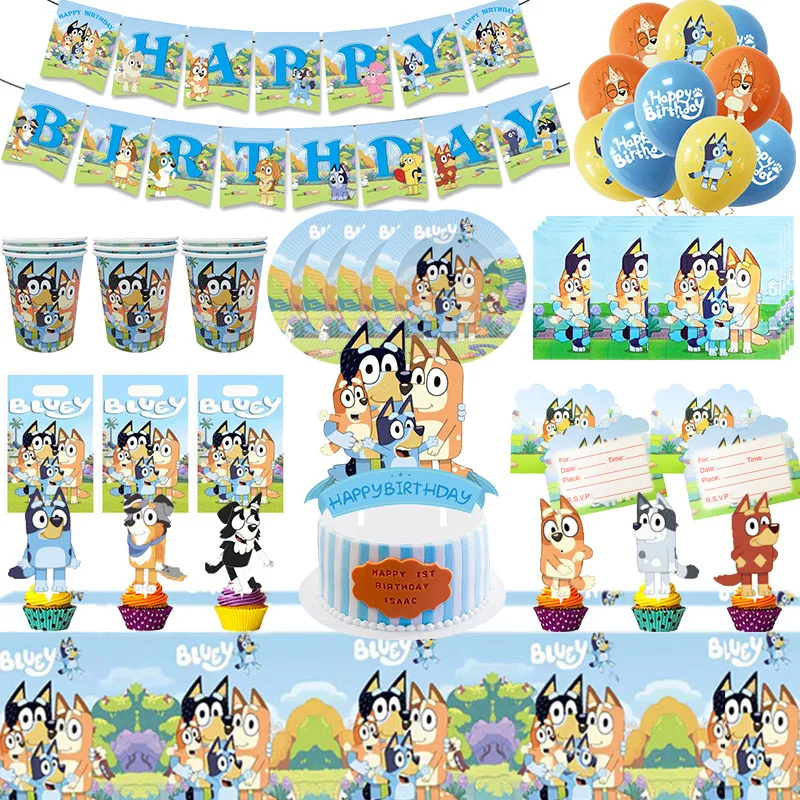 Bluey Birthday Party Decorations Bingo Theme Disposable Tableware Plate Cup Banner Ballon Backdrop Stickers Baby Shower Toy