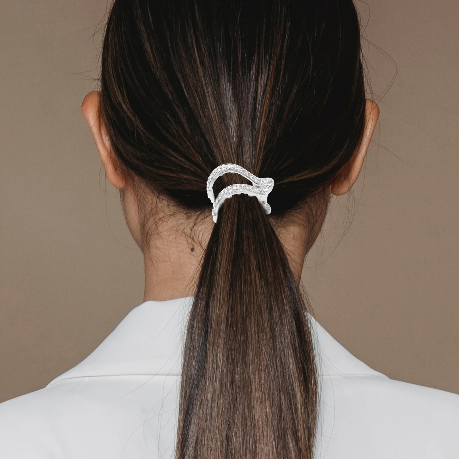 

High Ponytail Claw Clips Hairpin Holder Silver Rhinestone Decorated Metal Material Versatile Hairstyle Tool Small Size Long Term